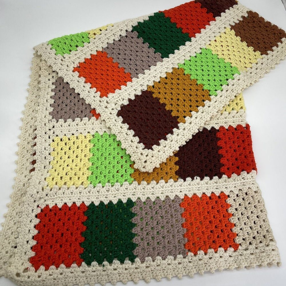 Grandma Squares Afghan Lap Blanket App 52X48 Vintage‎ Handmade Crochet knit